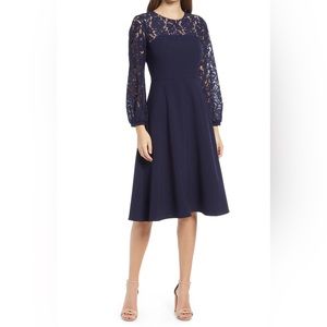 Eliza J Lace Long Sleeve Midi Dress